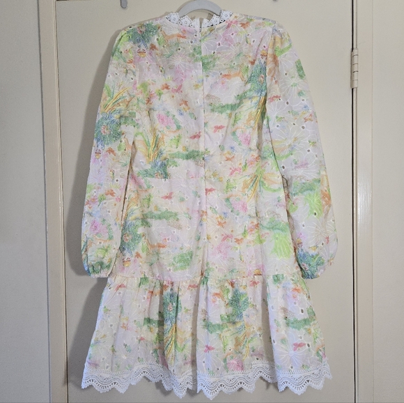 Pastel Floral Eyelet Lace Coquette Cottagecore  Drop Waist Mini Dress Size M? - Picture 4 of 12